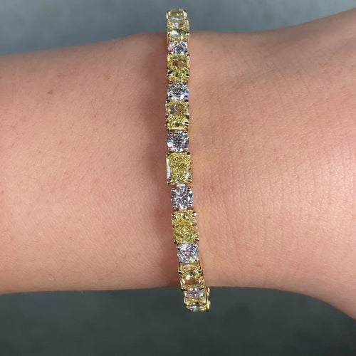 Yellow Radiant and White Round Diamond Tennis Bracelet