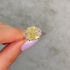 5.13 Carat Fancy Yellow Elongated Radiant Diamond Engagement Ring