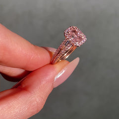 1 Carat Pink Radiant Diamond Halo Engagement Ring