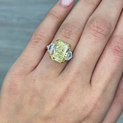 6.72ct Fancy Light Yellow Elongated Radiant Diamond Engagement Ring