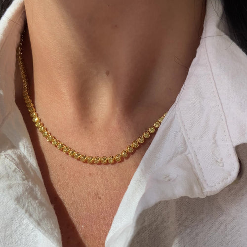 Intense Yellow Round Diamond Bezel Set Necklace