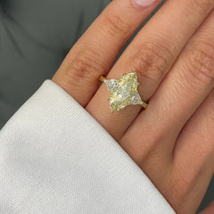 3 Carat Marquise Cut Light Yellow Diamond Three Stone Ring