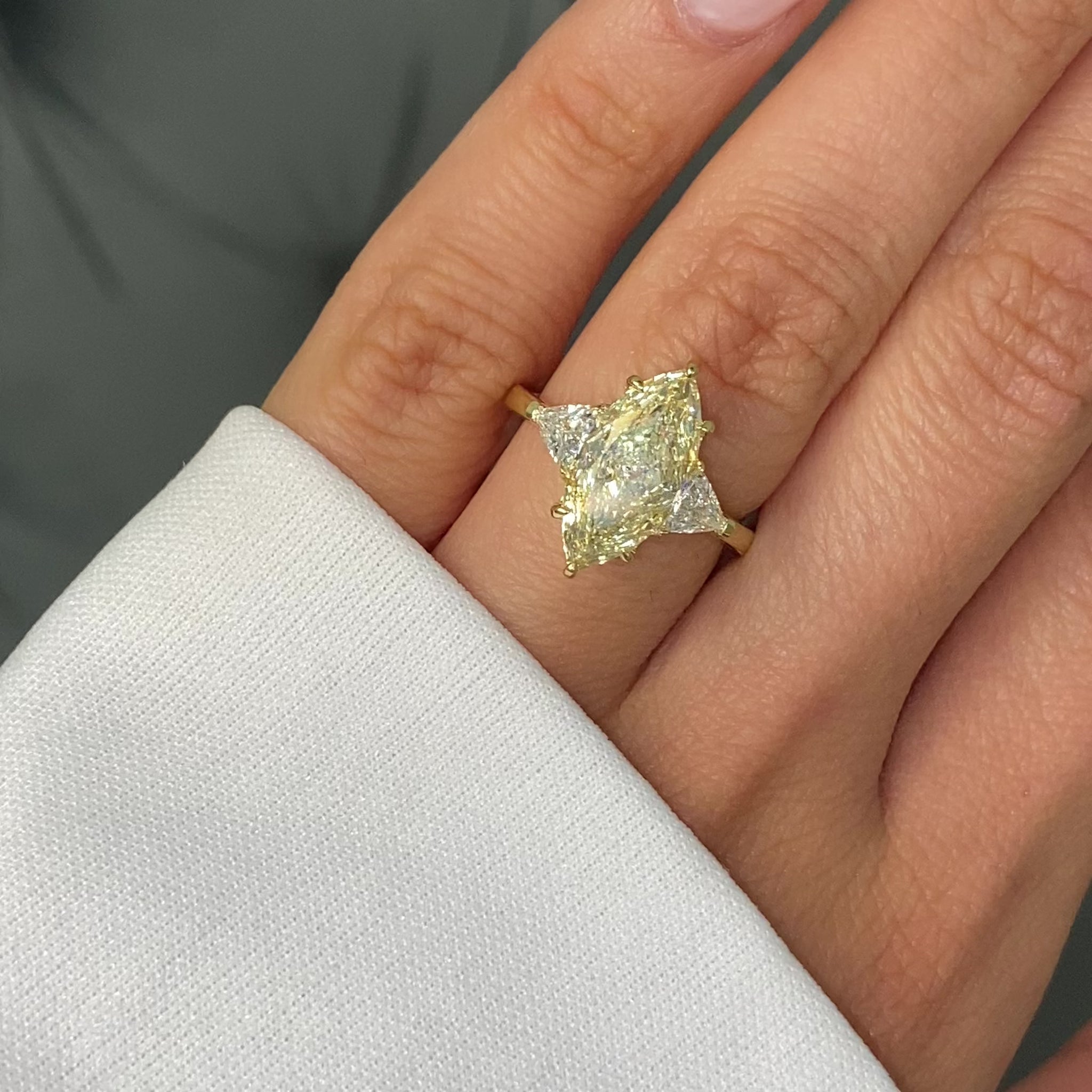 3 Carat Marquise Cut Light Yellow Diamond Three Stone Ring