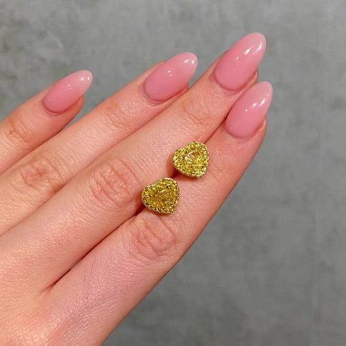 Fancy Intense Yellow Heart Diamond Studs