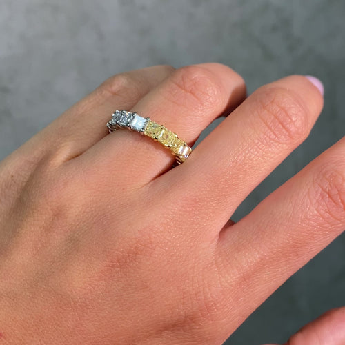 Half Yellow Half White Asscher Diamond Eternity Band