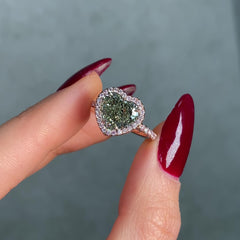 3.4 Carat Pink Halo Green Heart Diamond Engagement Ring