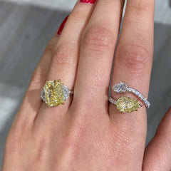 Yellow and White Pear Diamond Spiral Ring