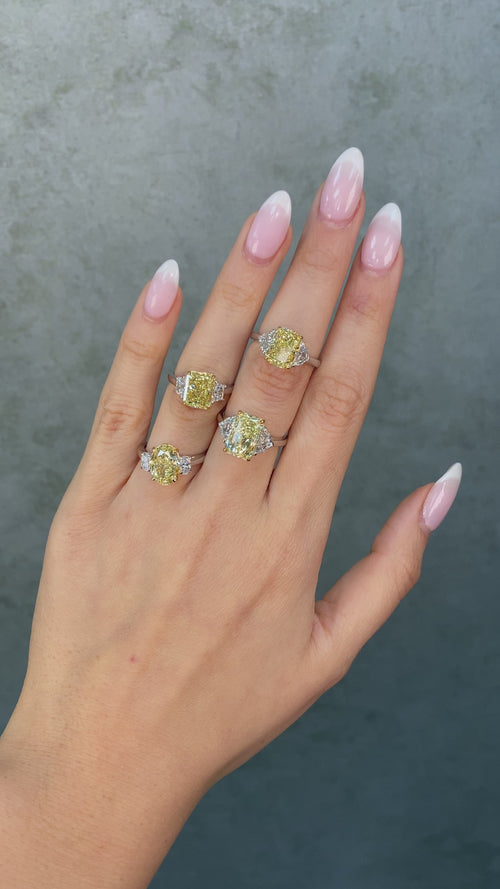 3.9ct Elongated Radiant Yellow Diamond Engagement Ring