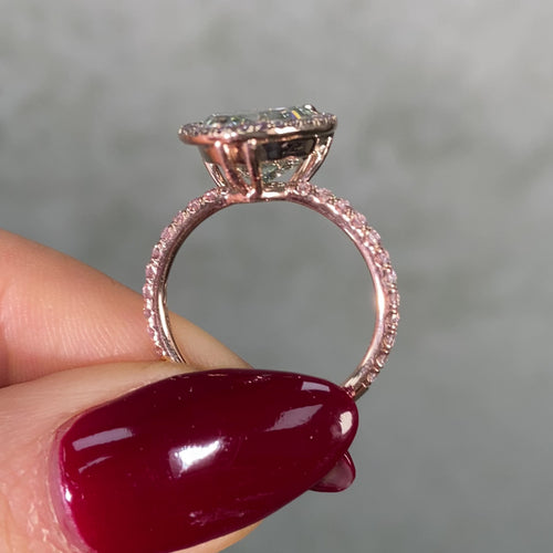 3.4 Carat Pink Halo Green Heart Diamond Engagement Ring