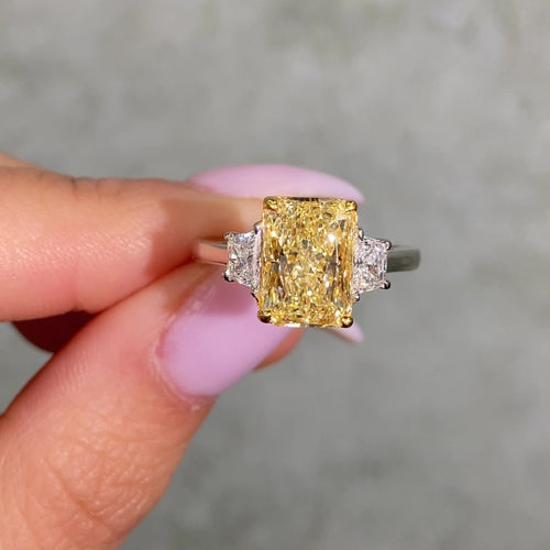 3ct Light Yellow Elongated Radiant Diamond Engagement Ring
