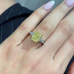 4 Carat Fancy Yellow Elongated Cushion Diamond Engagement Ring