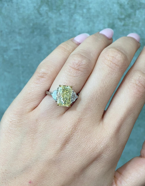 3.9ct Elongated Radiant Yellow Diamond Engagement Ring