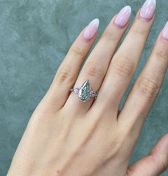 3ct Green Pear Diamond Engagement Ring