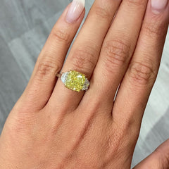 5.62ct Fancy Yellow Cushion Diamond Three Stone Ring