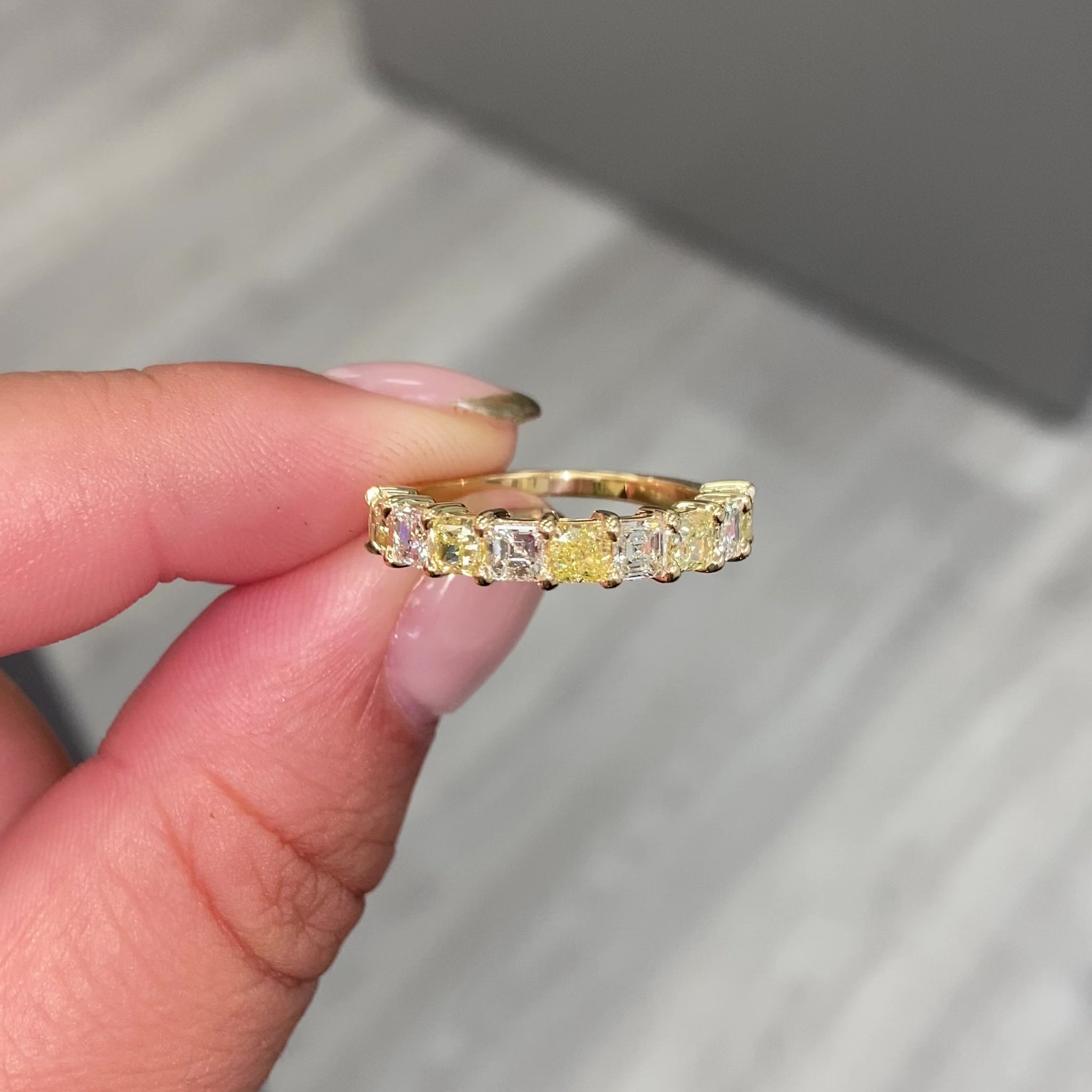 Old Money Radiant Yellow diamond alternating half eternity.