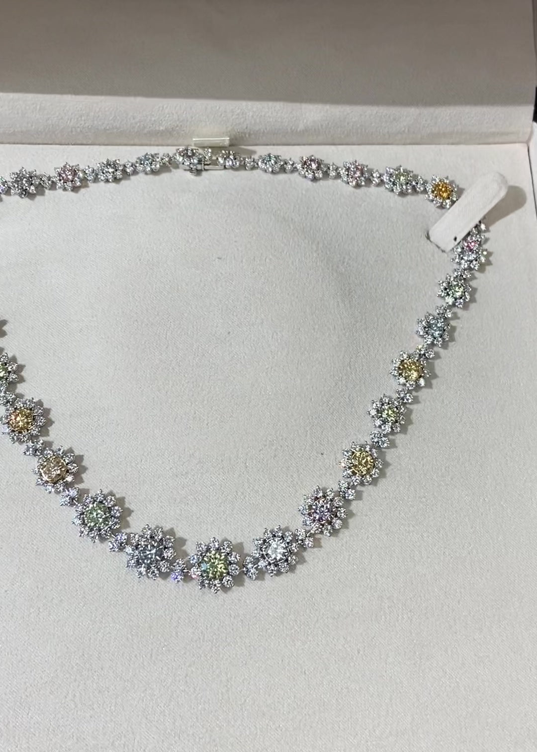 Fine multicolor natural diamond necklace.