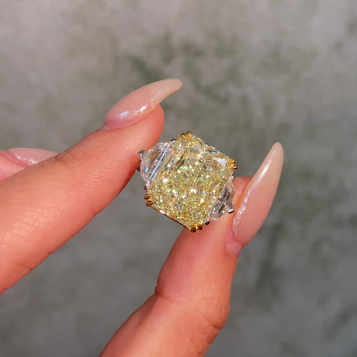 11.11ct Fancy Light Yellow Elongated Radiant Diamond Engagement Ring