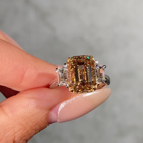 5 Carat Champagne Emerald Diamond Engagement Ring