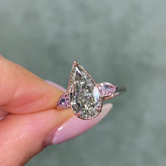 3ct Green Pear Diamond Engagement Ring