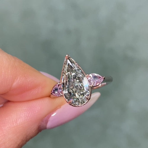 3ct Green Pear Diamond Engagement Ring
