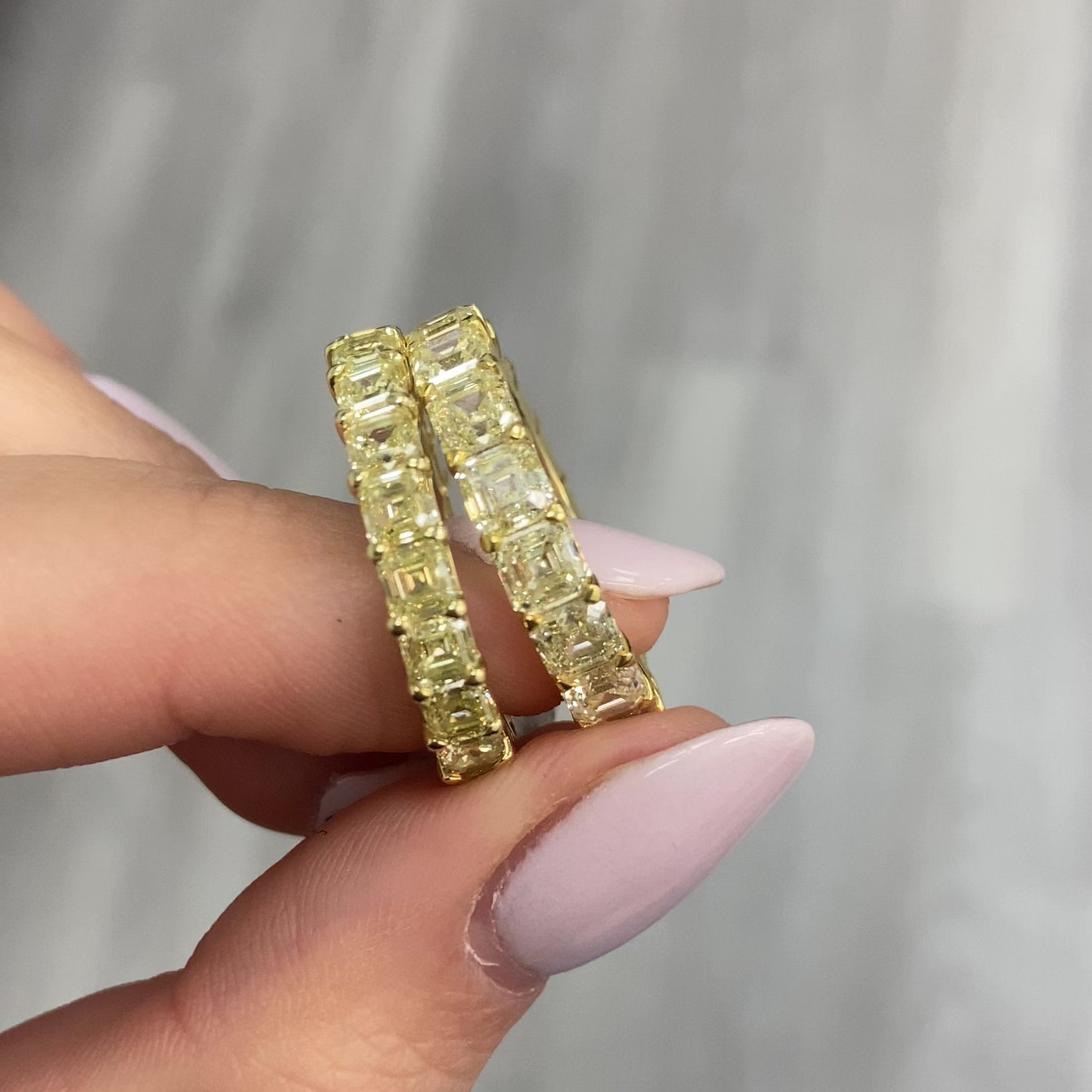 asscher cut diamonds. yellow asscher cut diamonds. Diamond eternity ring. Diamond wedding band,