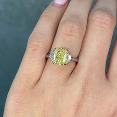3ct Elongated Cushion Yellow Diamond Engagement Ring