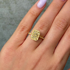 2.01 Carat All Yellow Halo Elongated Radiant Diamond Engagement Ring