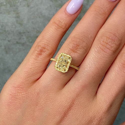 2.01 Carat All Yellow Halo Elongated Radiant Diamond Engagement Ring