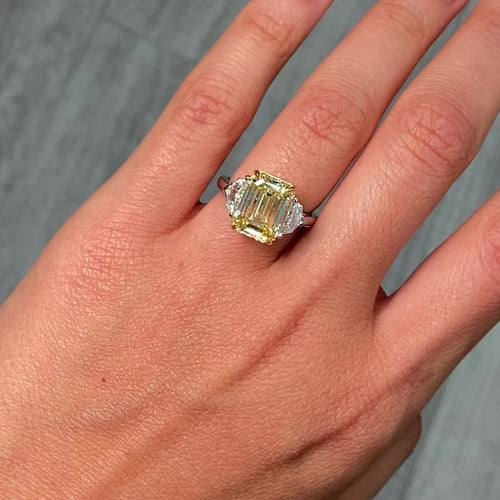 5 Carat Yellow Emerald Diamond Engagement Ring