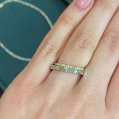 Round Yellow and White Diamond Band Ring