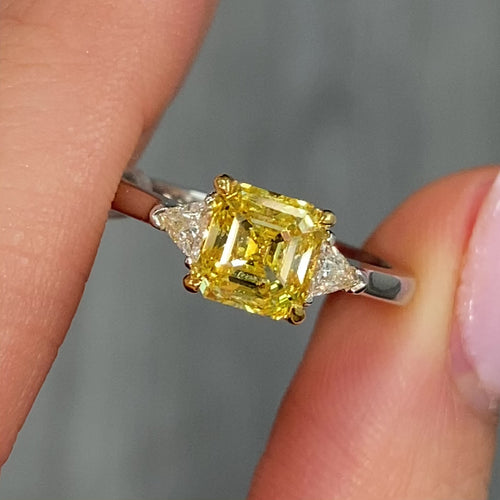 1.5ct Vivid Yellow Square Emerald Diamond Engagement Ring
