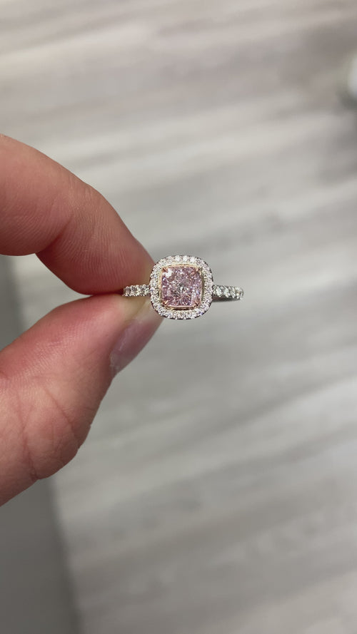 pink diamond ring. pink diamond cushion. light pink diamond