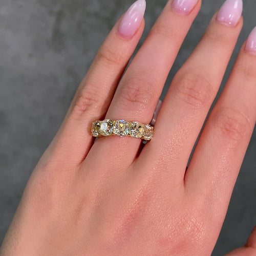 5 Carat Yellow Diamond Antique Cushion Diamond Half Eternity Band