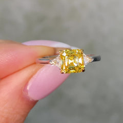 1.5ct Vivid Yellow Square Emerald Diamond Engagement Ring
