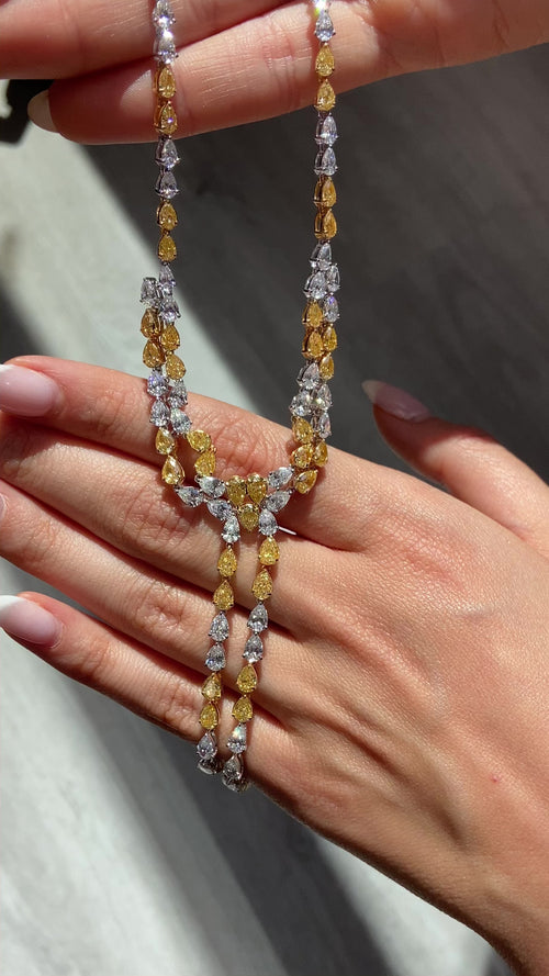 Yellow and White Diamond Double Lariat Necklace