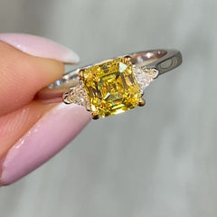 1.5ct Vivid Yellow Square Emerald Diamond Engagement Ring