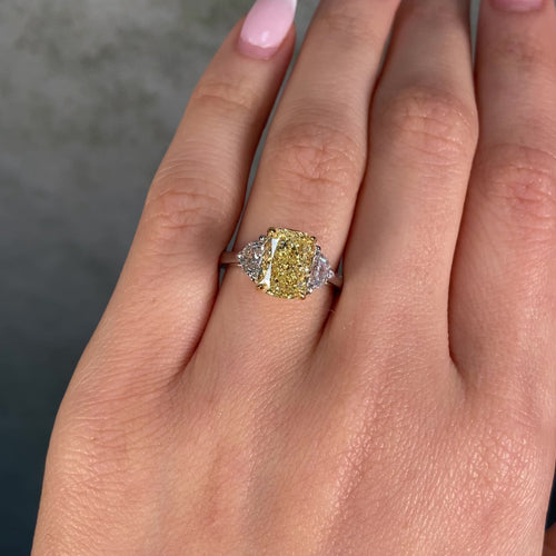 3 Carat Fancy Yellow Cushion Diamond Engagement Ring