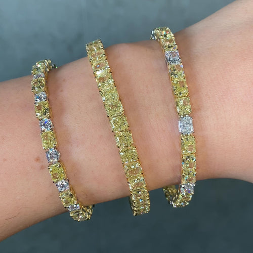 Yellow Radiant and White Round Diamond Tennis Bracelet