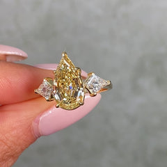 4 Carat Champagne Step Pear Diamond Three Stone Ring