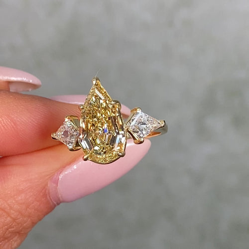 4 Carat Champagne Step Pear Diamond Three Stone Ring