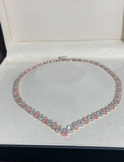 17 Carat Alternating Pink and Colorless Diamond Riviera Necklace