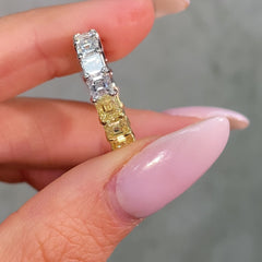 Half Yellow Half White Asscher Diamond Eternity Band