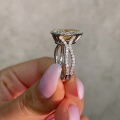 3ct Light Yellow Pear Halo Diamond Engagement Ring