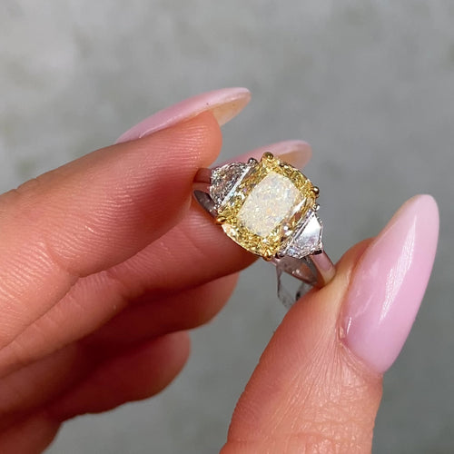 3 Carat Fancy Yellow Elongated Cushion Diamond Engagement Ring
