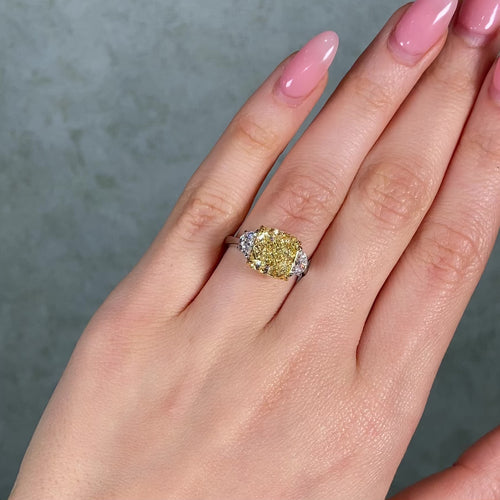 5ct Fancy Light Yellow Cushion Diamond Engagement Ring