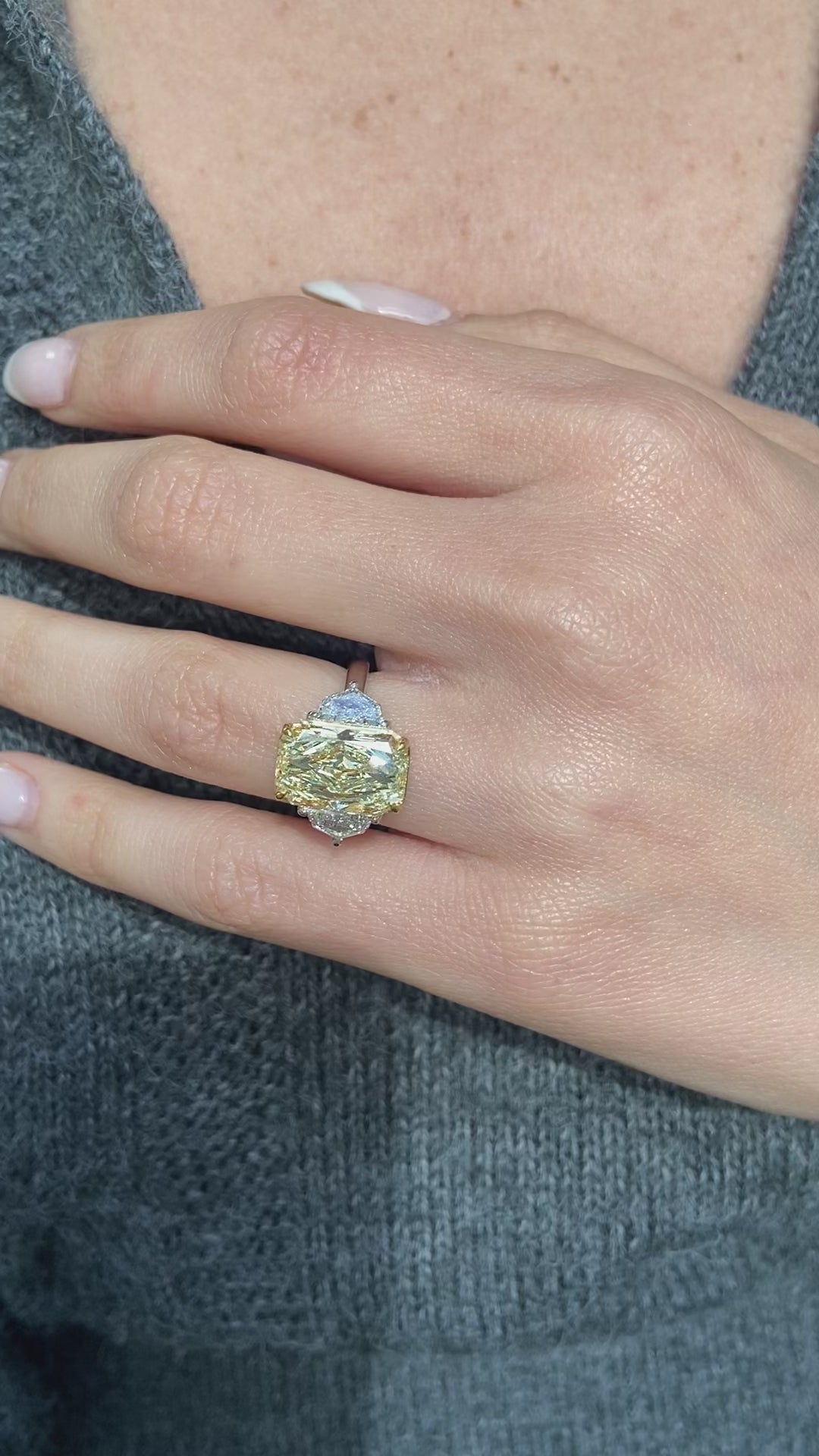 pink diamond pendant with yellow diamond engagement ring