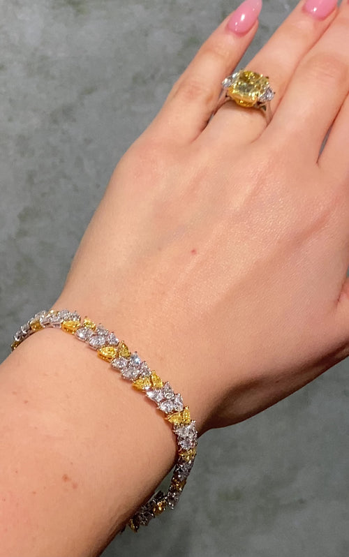 13ct Yellow & White Pear Diamond Double Row Bracelet