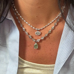 Lozenge Diamond Bezel Necklace with Detachable Green Diamond Charm