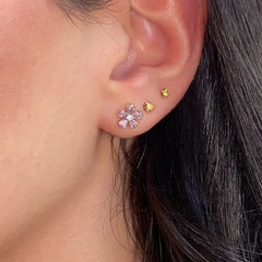 Spring flower earrings, pink diamond stud earrings, dainty pink diamond earrings.