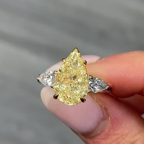 4ct Fancy Light Yellow Pear Diamond Engagement Ring